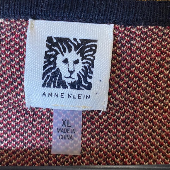 EUC Anne Klein  tan black red tartan plaid detailed long sweater XL - Picture 6 of 7